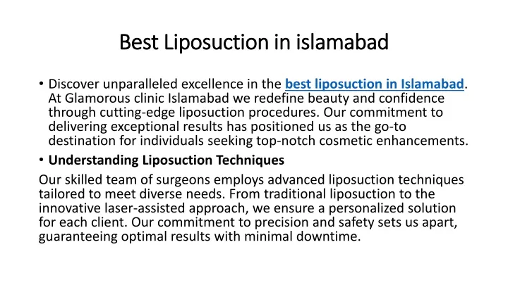 best liposuction in islamabad