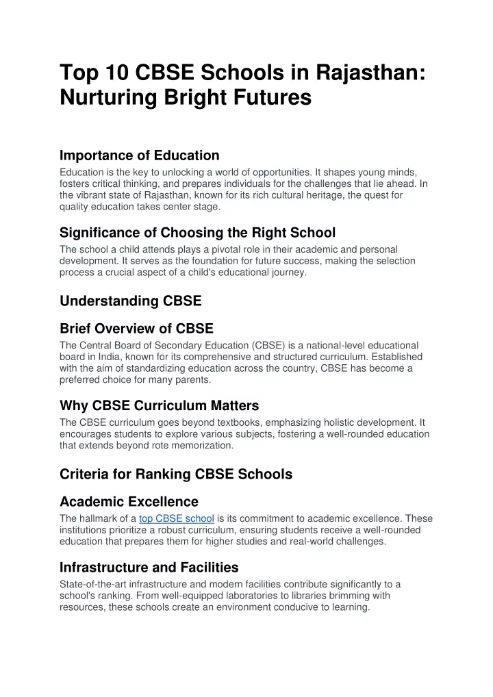 top 10 cbse schools in rajasthan nurturing bright