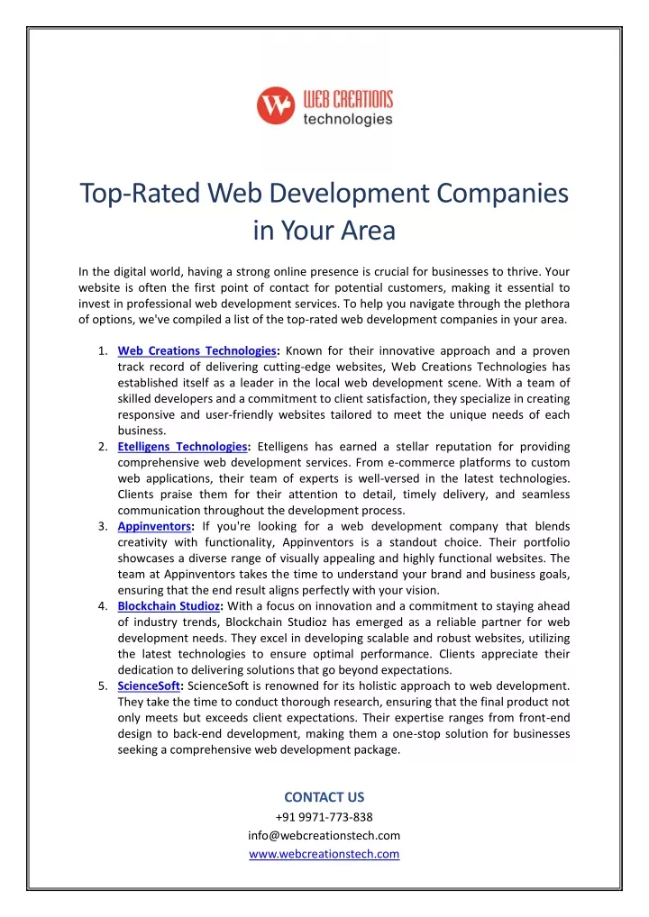 top rated web development companies in your area