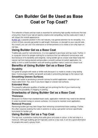 Can Builder Gel Be Used as Base Coat or Top Coat