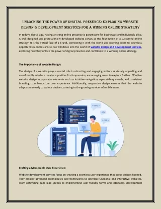 Unlocking the Power of Digital Presence: Exploring Website Design & Development