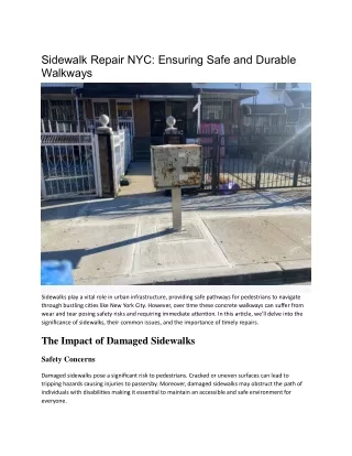 Sidewalk Repair NYC Ensuring Safe and Durable Walkways
