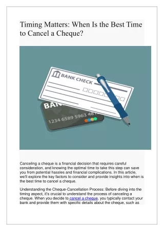 Timing Matters: When Is the Best Time to Cancel a Cheque?