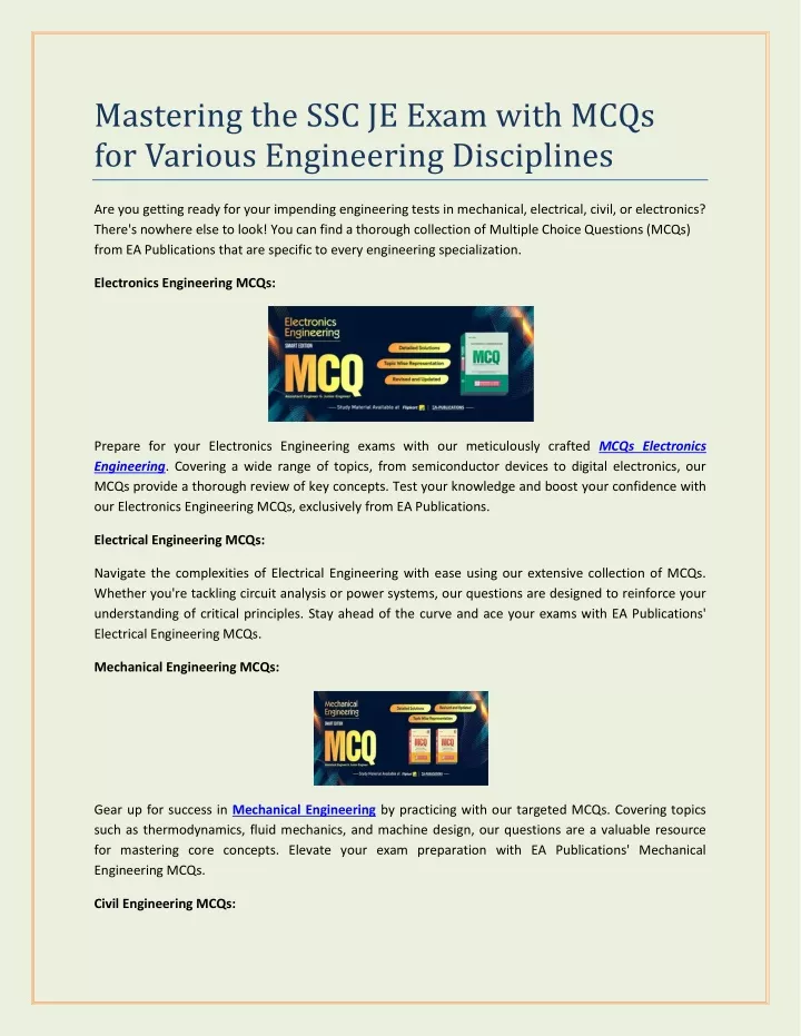 mastering the ssc je exam with mcqs for various