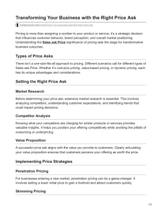 transforming your business with the right price