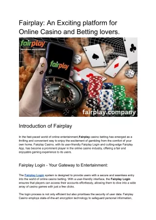 Fairplay_ An Exciting platform for Online Casino and Betting lovers
