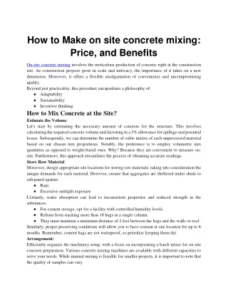 How to Make on site concrete mixing Price, and Benefits