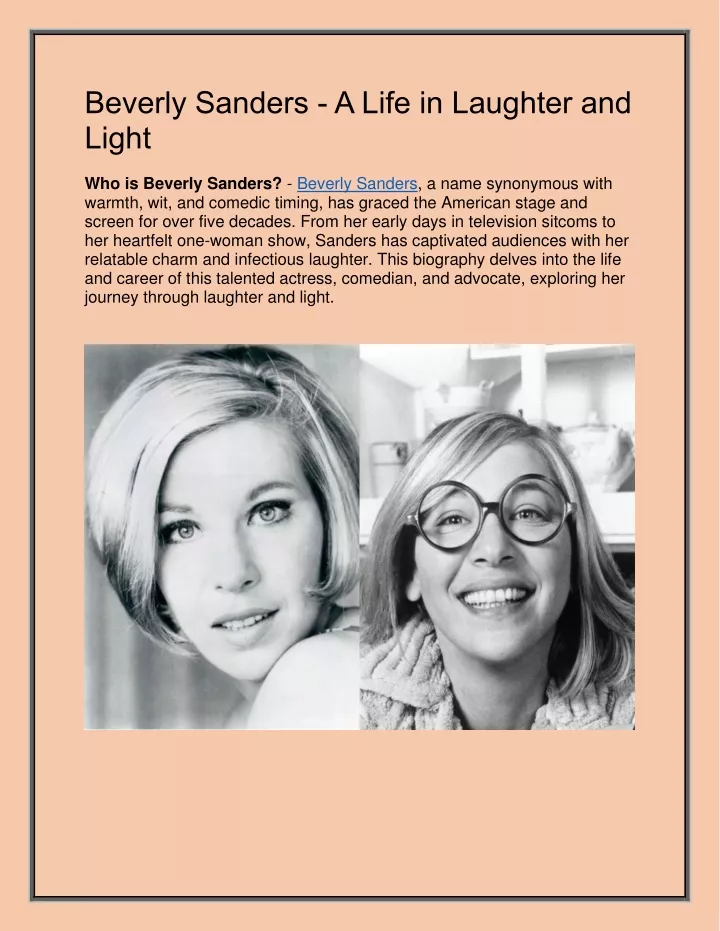 beverly sanders a life in laughter and light