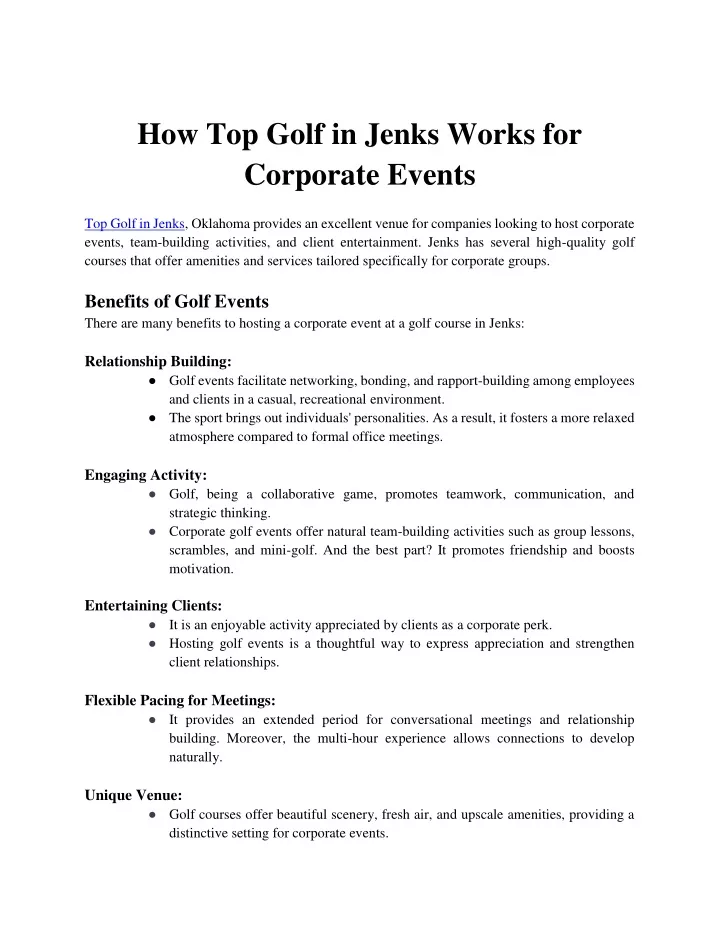 how top golf in jenks works for corporate events