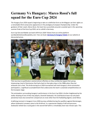 Germany Vs Hungary: Marco Rossi full squad for the Euro Cup 2024