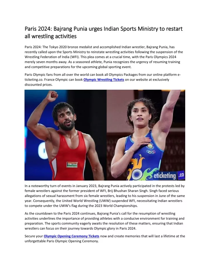 PPT Paris 2024 Bajrang Punia urges Indian Sports Ministry to restart