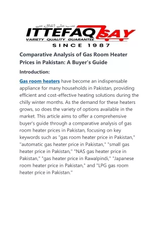 Comparative Analysis of Gas Room Heater Prices in Pakistan