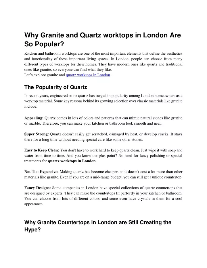 why granite and quartz worktops in london