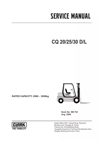 Clark CQ202530 D Forklift Service Repair Manual