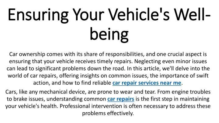 ensuring your vehicle s well being