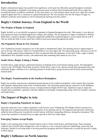 Rugby's Global Influence: How the Sporting activity Has Spread Across Continents