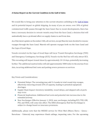 a status report on the current condition