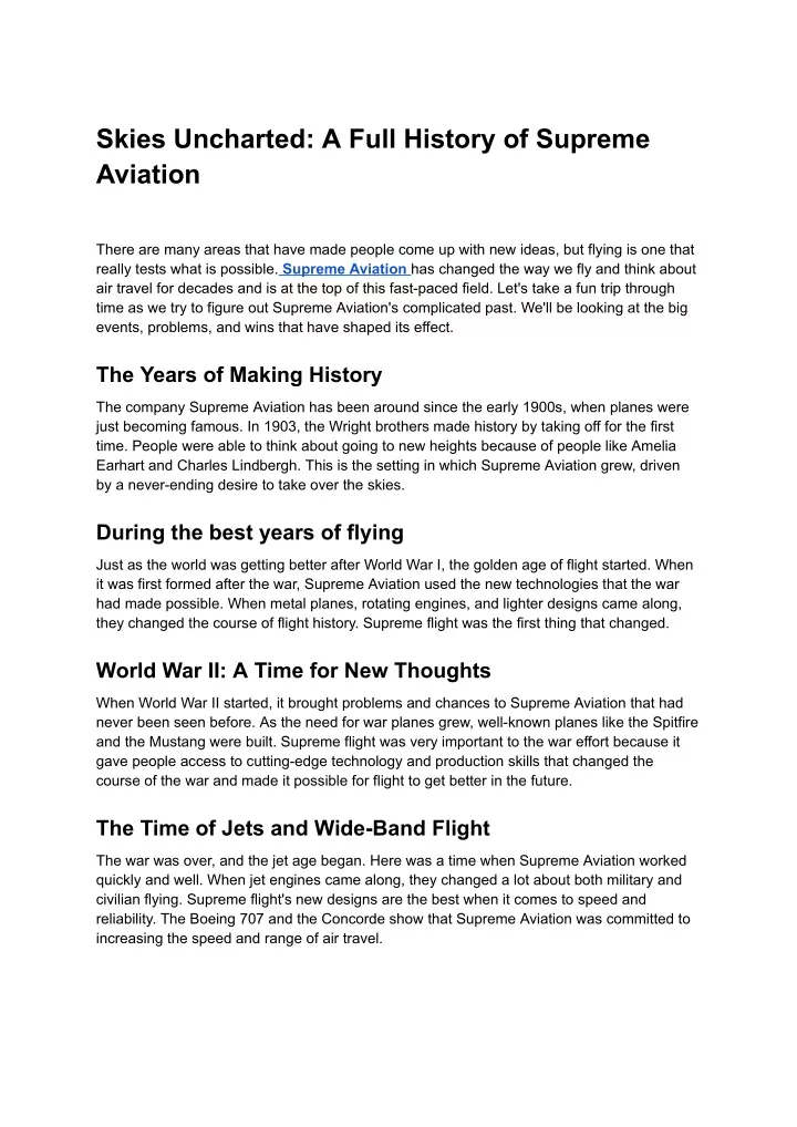 skies uncharted a full history of supreme aviation