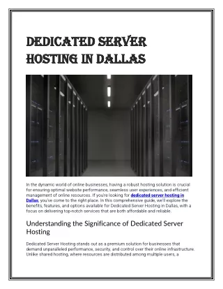 Dedicated Server Hosting in Dallas