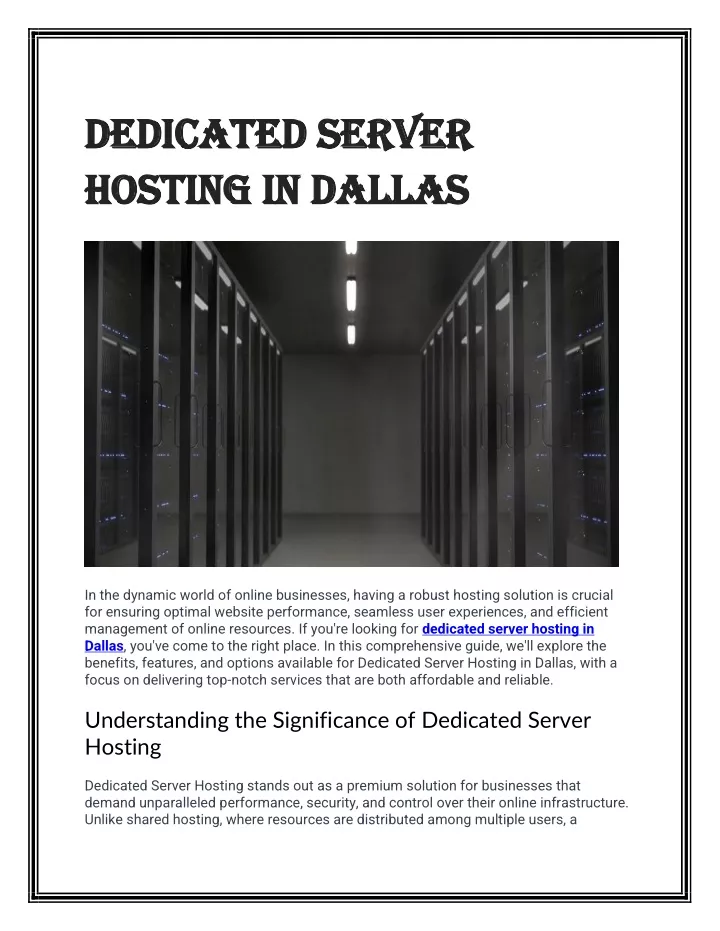 dedicated server dedicated server hosting