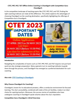 CTET Coaching in Chandigarh