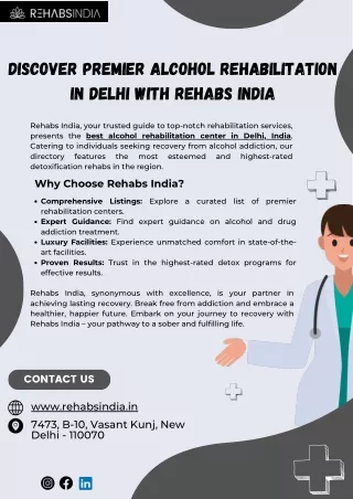 Discover Premier Alcohol Rehabilitation in Delhi with Rehabs India