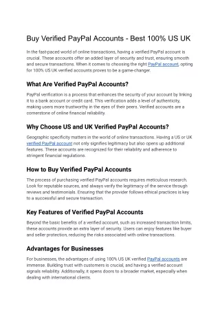 Buy Verified PayPal Accounts - Best 100% US UK