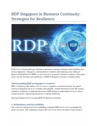 RDP Singapore in Business Continuity Strategies for Resilience.