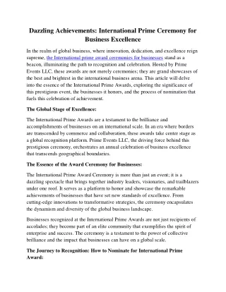 Dazzling Achievements International Prime Ceremony for Business Excellence