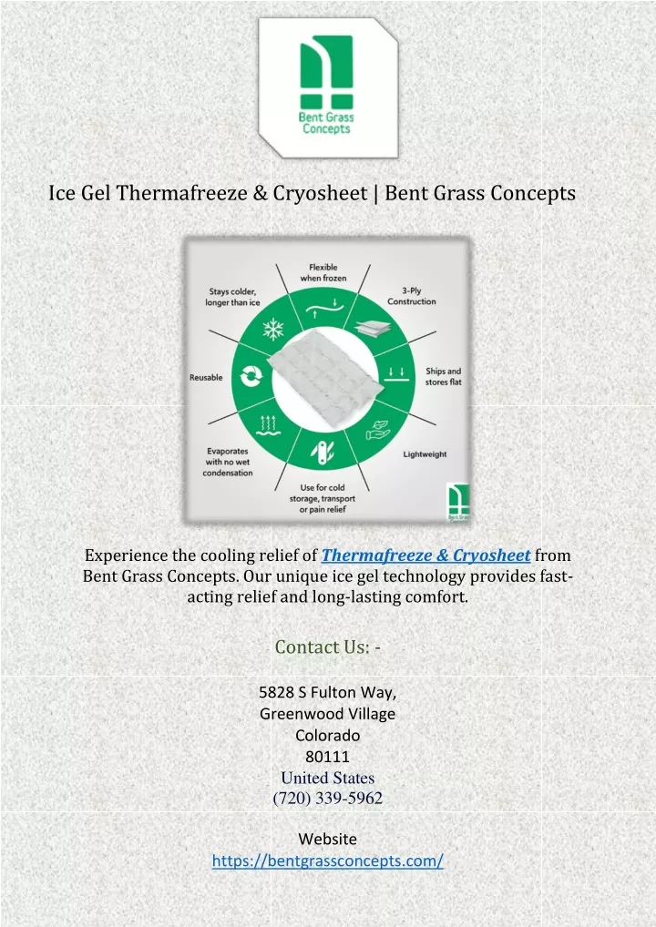 ice gel thermafreeze cryosheet bent grass concepts
