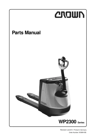 Crown WP2300 Series Pallet Truck Parts Catalogue Manual