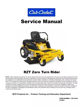 Cub Cadet RZT Zero Turn Rider Service Repair Manual