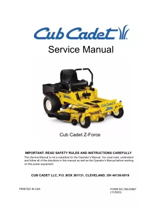 Cub Cadet Z-Force Service Repair Manual