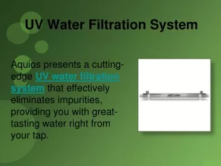 UV Water Filtration System