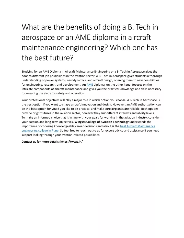 PPT - What are the benefits of doing a B. Tech in aerospace or an AME ...