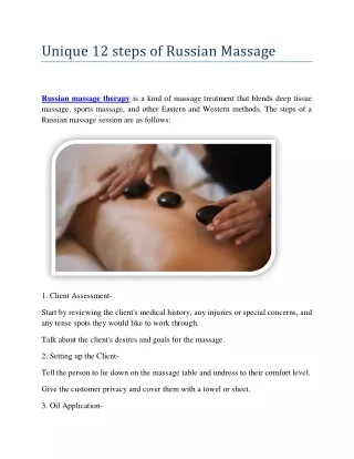 Unique 12 steps of Russian Massage Therapy