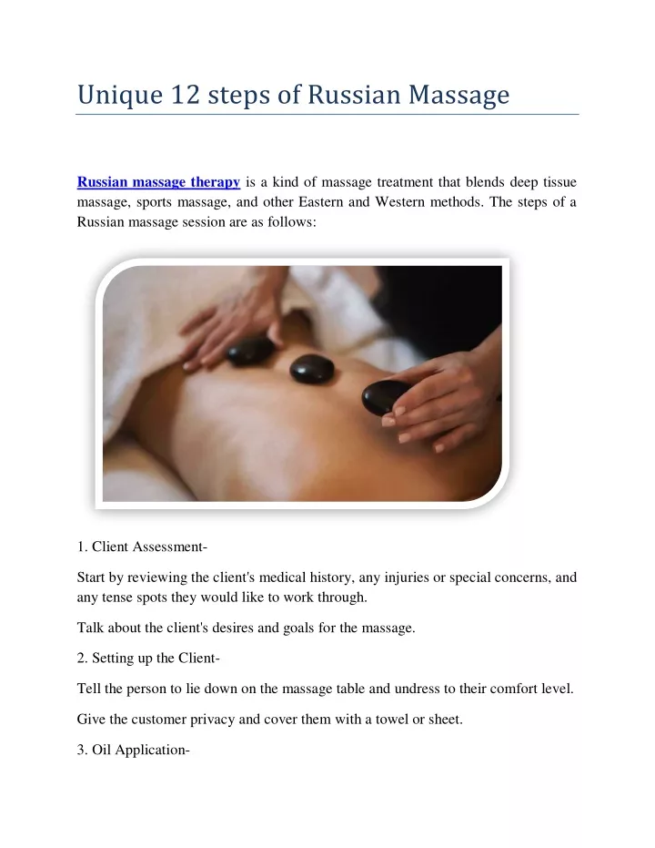 unique 12 steps of russian massage