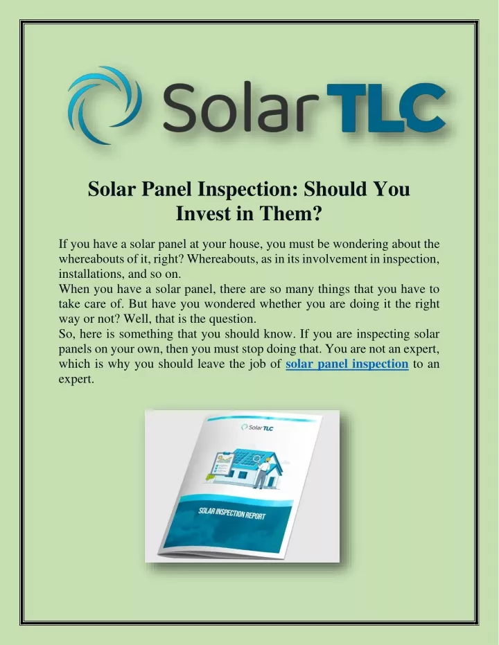 solar panel inspection should you invest in them