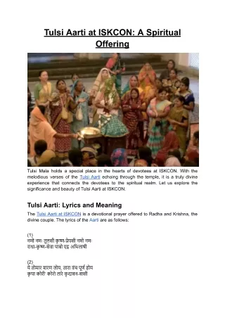 Tulsi Aarti at ISKCON-A Spiritual Offering