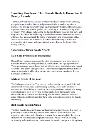 Unveiling Excellence: The Ultimate Guide to Oman World Beauty Awards