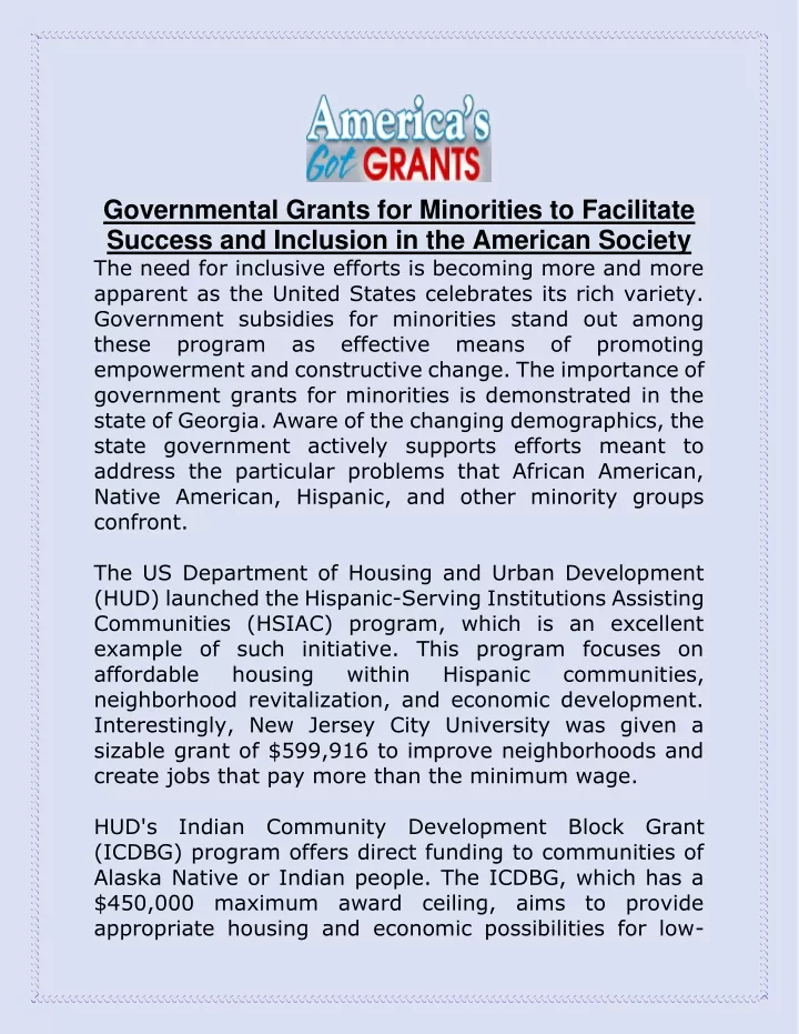governmental grants for minorities to facilitate