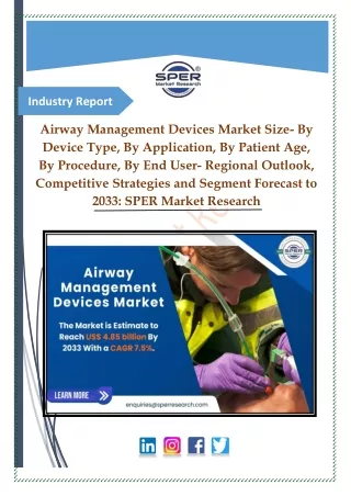 Airway Management Devices Market Size and Outlook 2033: SPER Market Research