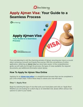 Apply Ajman Visa : Your Guide to a Seamless Process