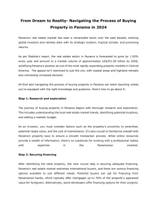 From Dream to Reality- Navigating the Process of Buying Property in Panama in 2024