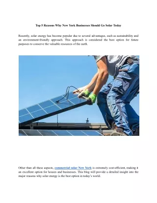Top 5 Reasons Why New York Businesses Should Go Solar Today