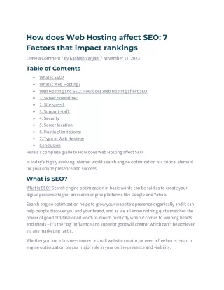 How does Web Hosting affect SEO 7 Factors that impact rankin
