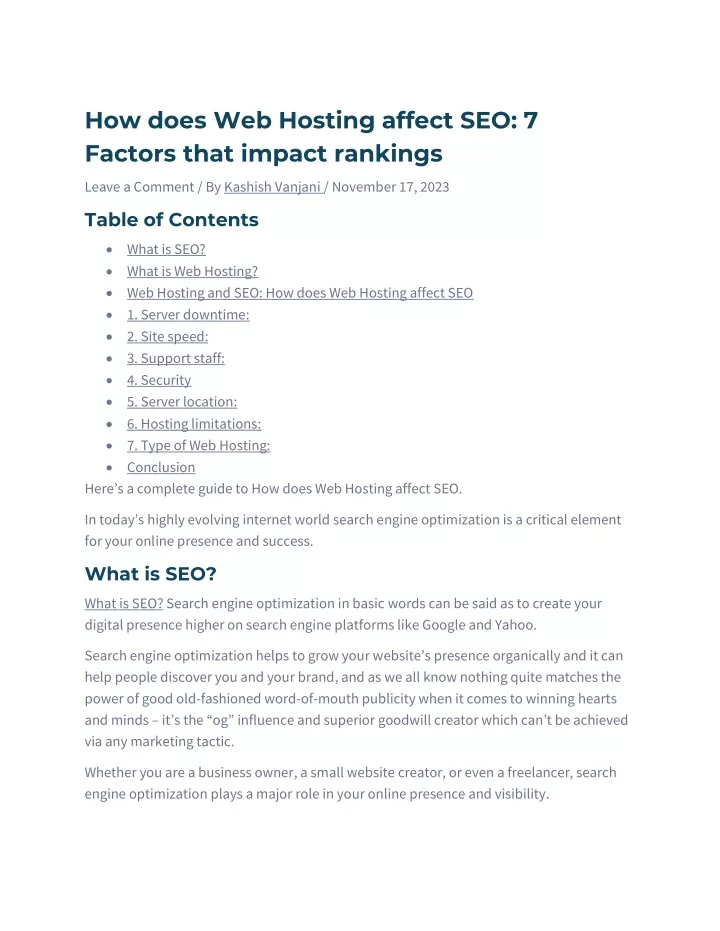 how does web hosting affect seo 7 factors that