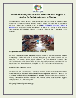 Rehabilitation Beyond Recovery Post-Treatment Support at Alcohol De-Addiction Centers in Mumbai