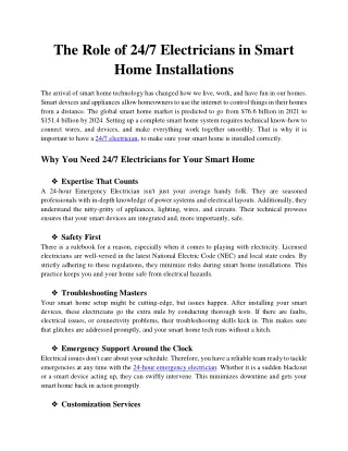 The Role of 24_7 Electricians in Smart Home Installations