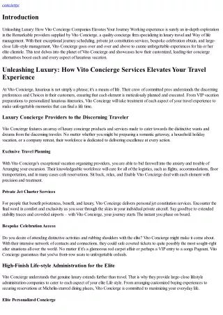 Unleashing Luxury: How Vito Concierge Expert services Elevates Your Journey Expe
